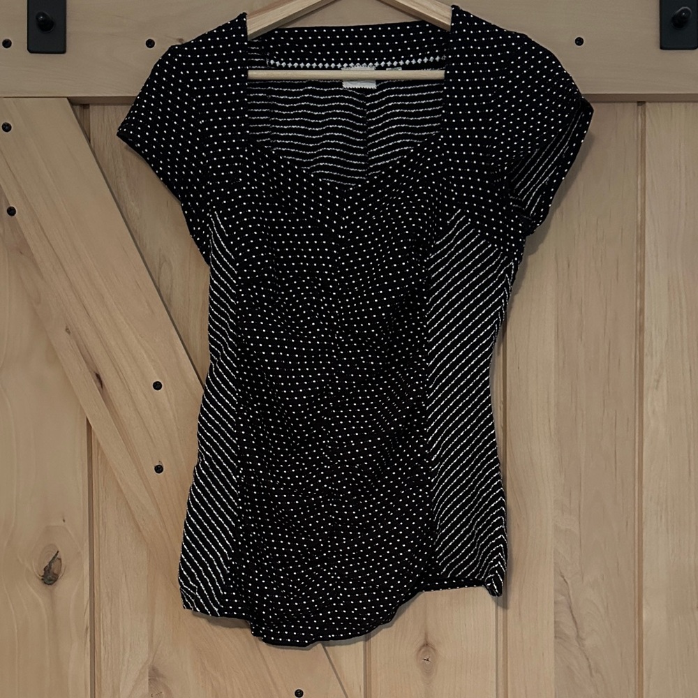 Anthropologie Black and White Patterned Short Sleeve Top